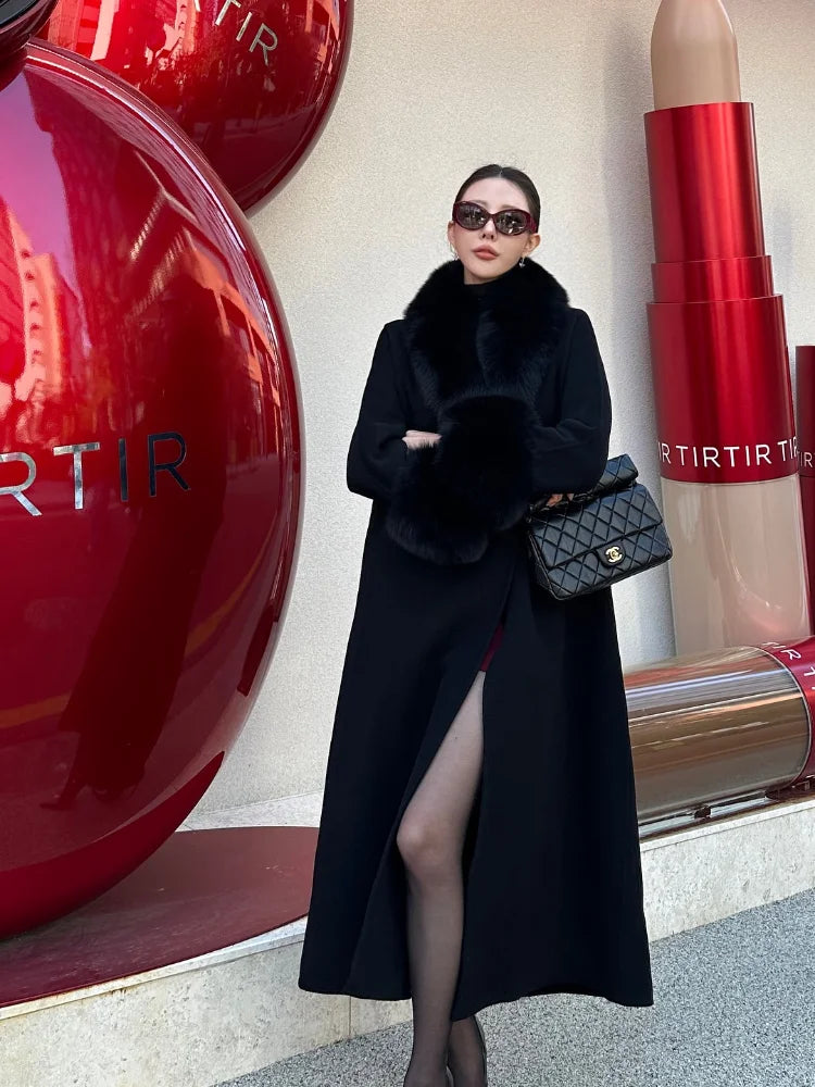 LAVERINE | Elegant Faux Fur Wool Coat