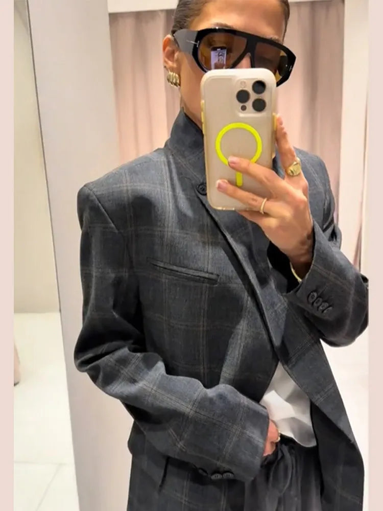 LAVERINE | Irregular Plaid Blazer Jacket