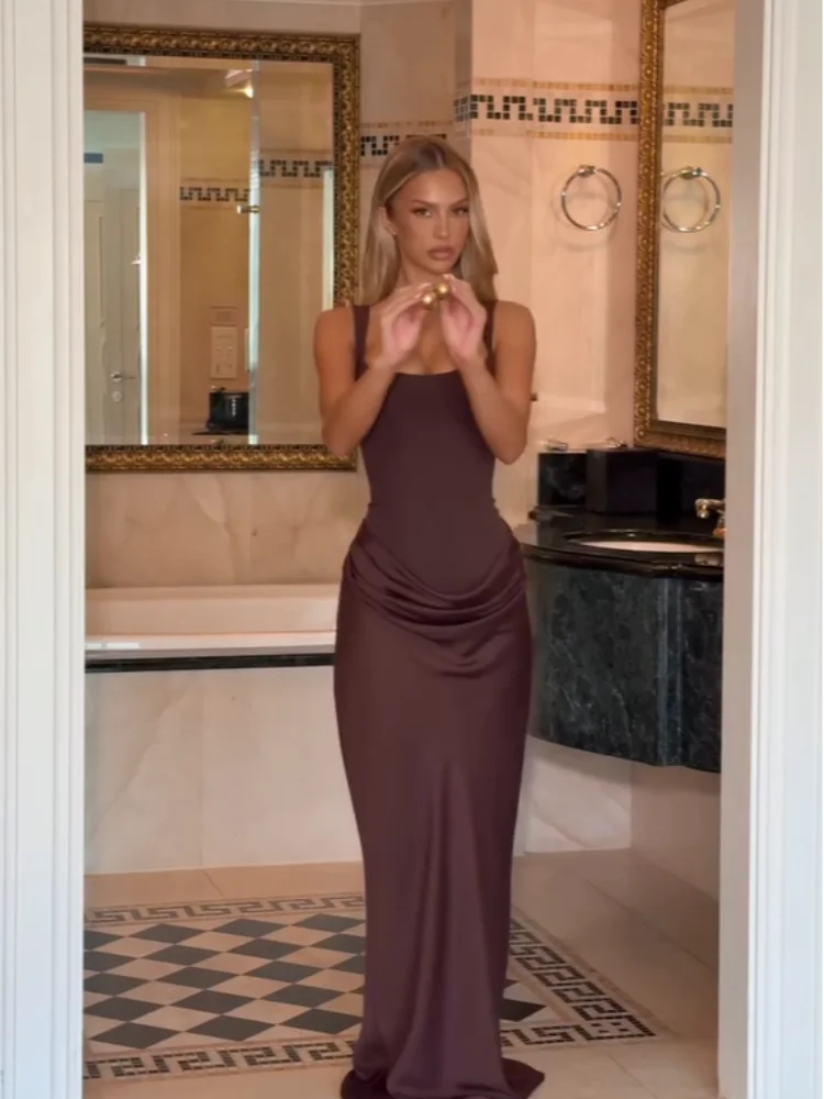 LAVERINE | Elegant Pleated Square-Neck Midi Dress