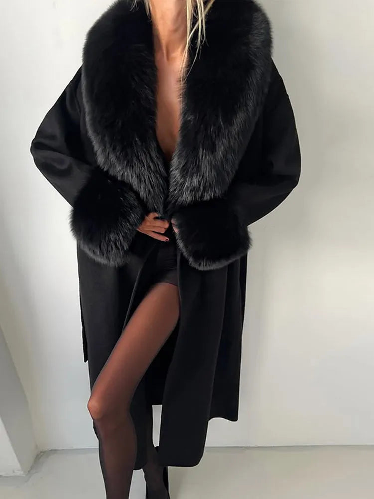 LAVERINE | Elegant Faux Fur Wool Coat