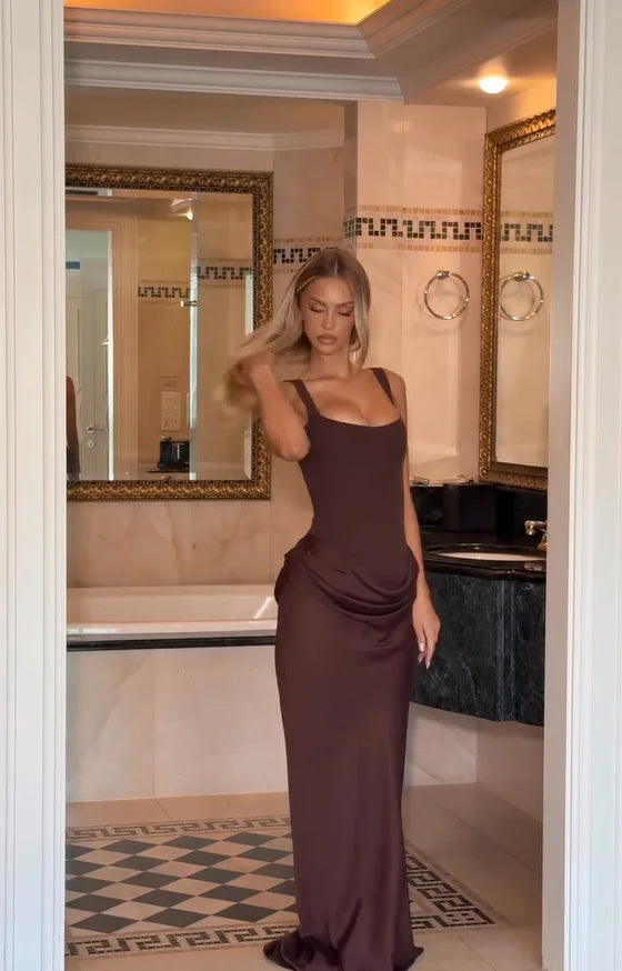 LAVERINE | Elegant Pleated Square-Neck Midi Dress