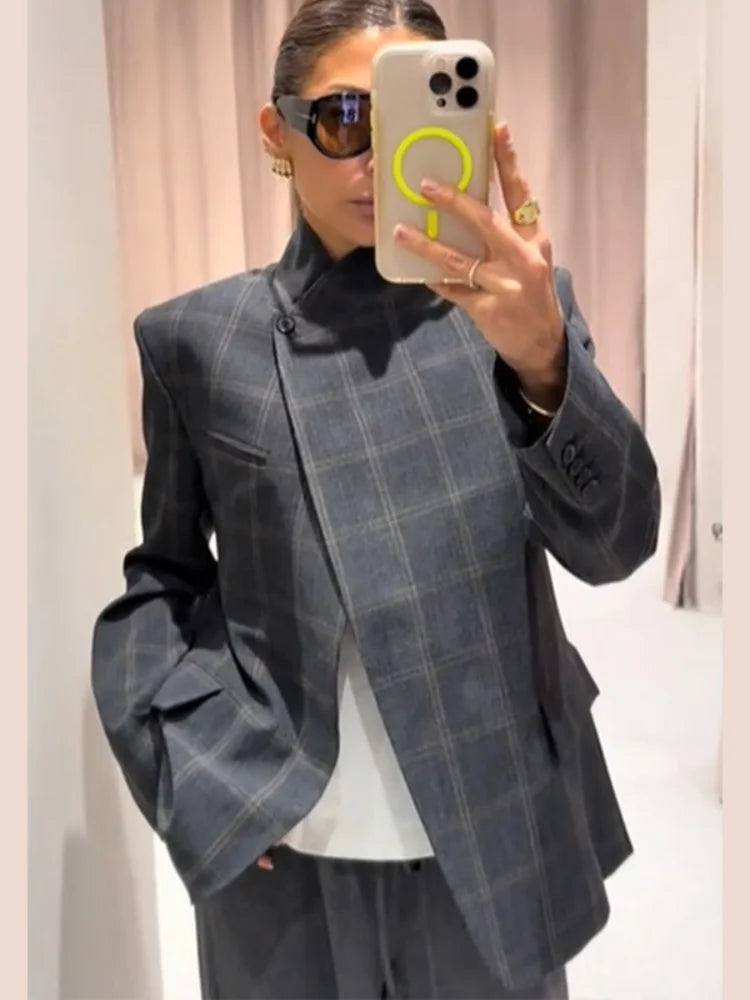 LAVERINE | Irregular Plaid Blazer Jacket