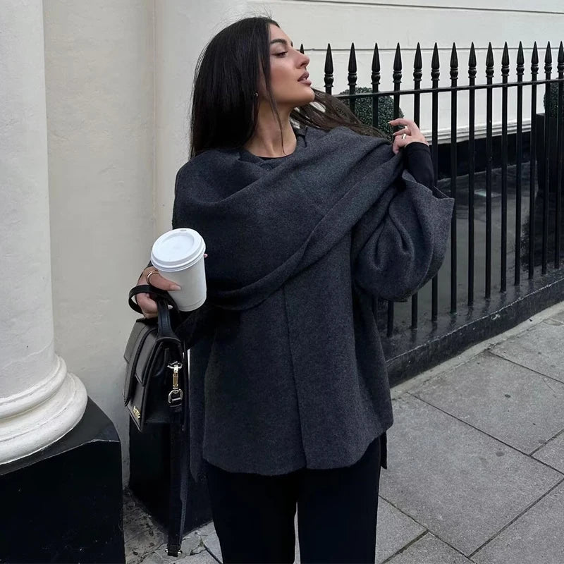 LAVERINE | Elegant Asymmetric Plush Winter Coat