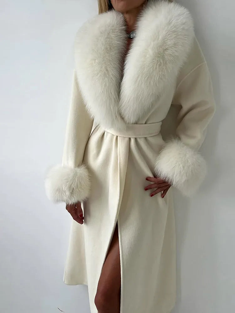 LAVERINE | Elegant Faux Fur Wool Coat