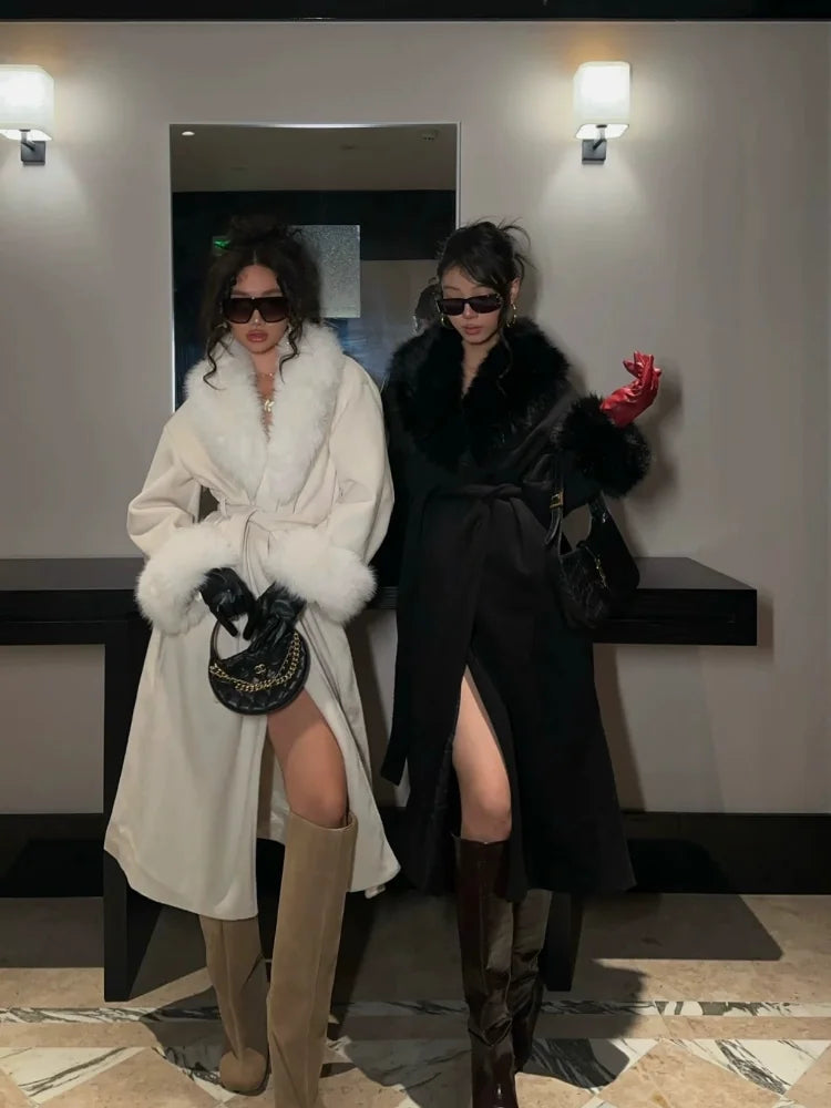 LAVERINE | Elegant Faux Fur Wool Coat