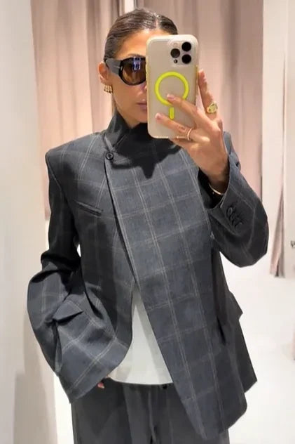 LAVERINE | Irregular Plaid Blazer Jacket