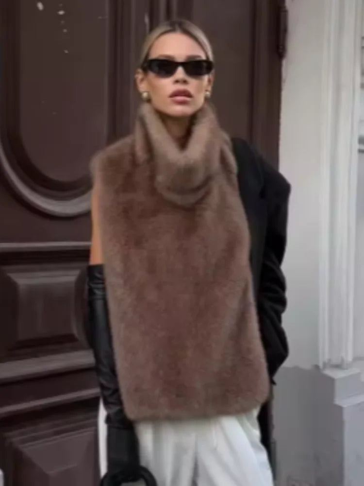 LAVERINE | Elegant Faux Fur Wool Coat