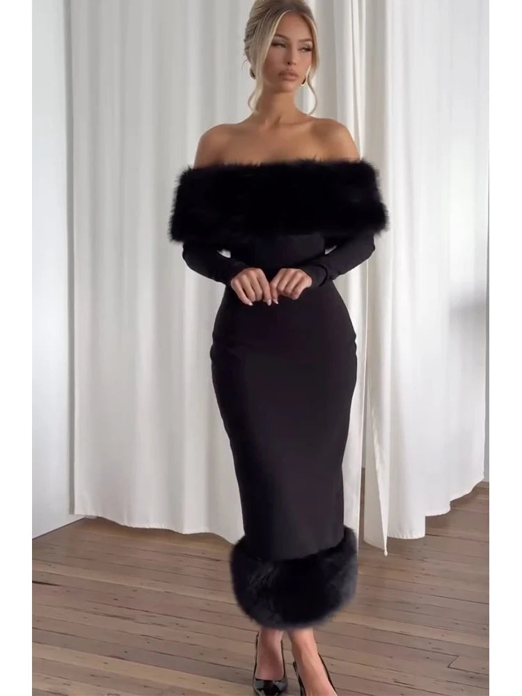 LAVERINE | Elegant Strapless Winter Maxi Dress