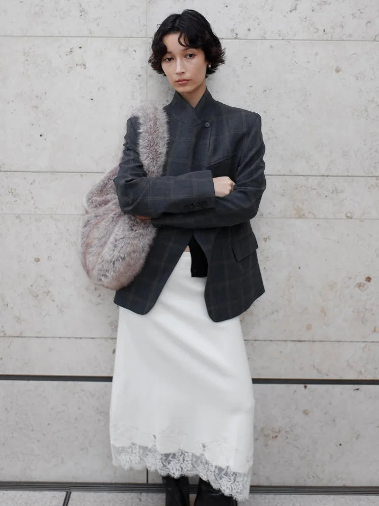 LAVERINE | Irregular Plaid Blazer Jacket