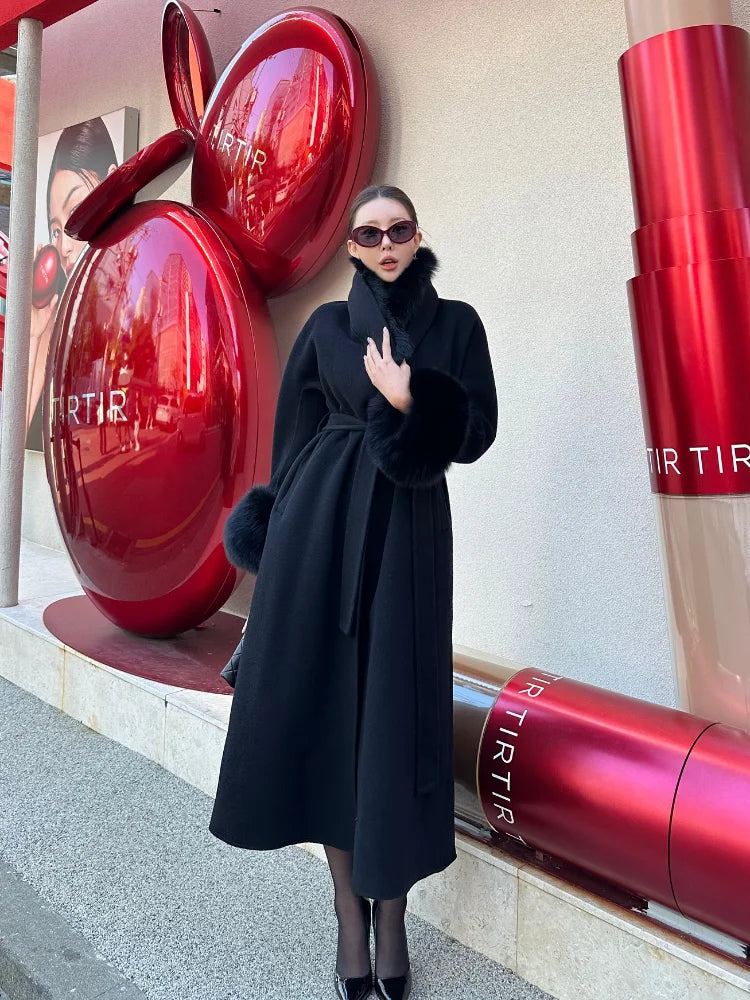 LAVERINE | Elegant Faux Fur Wool Coat