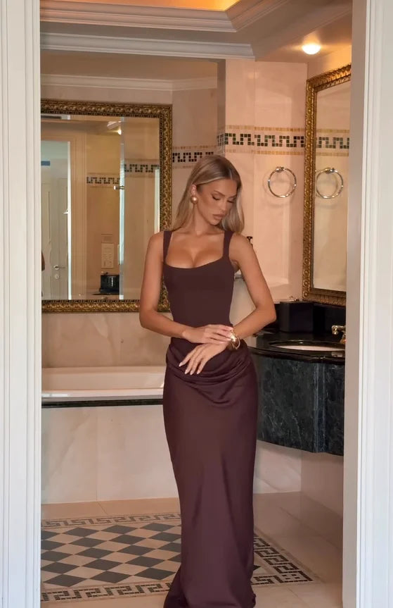 LAVERINE | Elegant Pleated Square-Neck Midi Dress