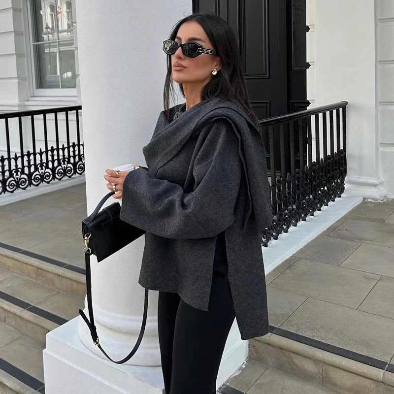 LAVERINE | Elegant Asymmetric Plush Winter Coat